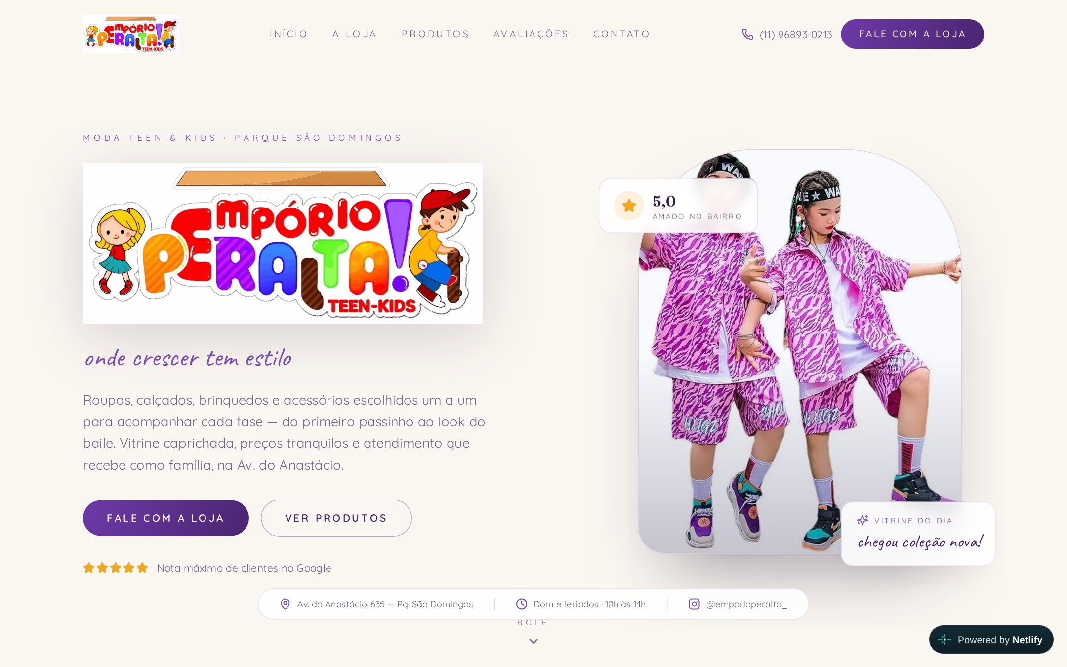 Página inicial do site do Empório Peralta