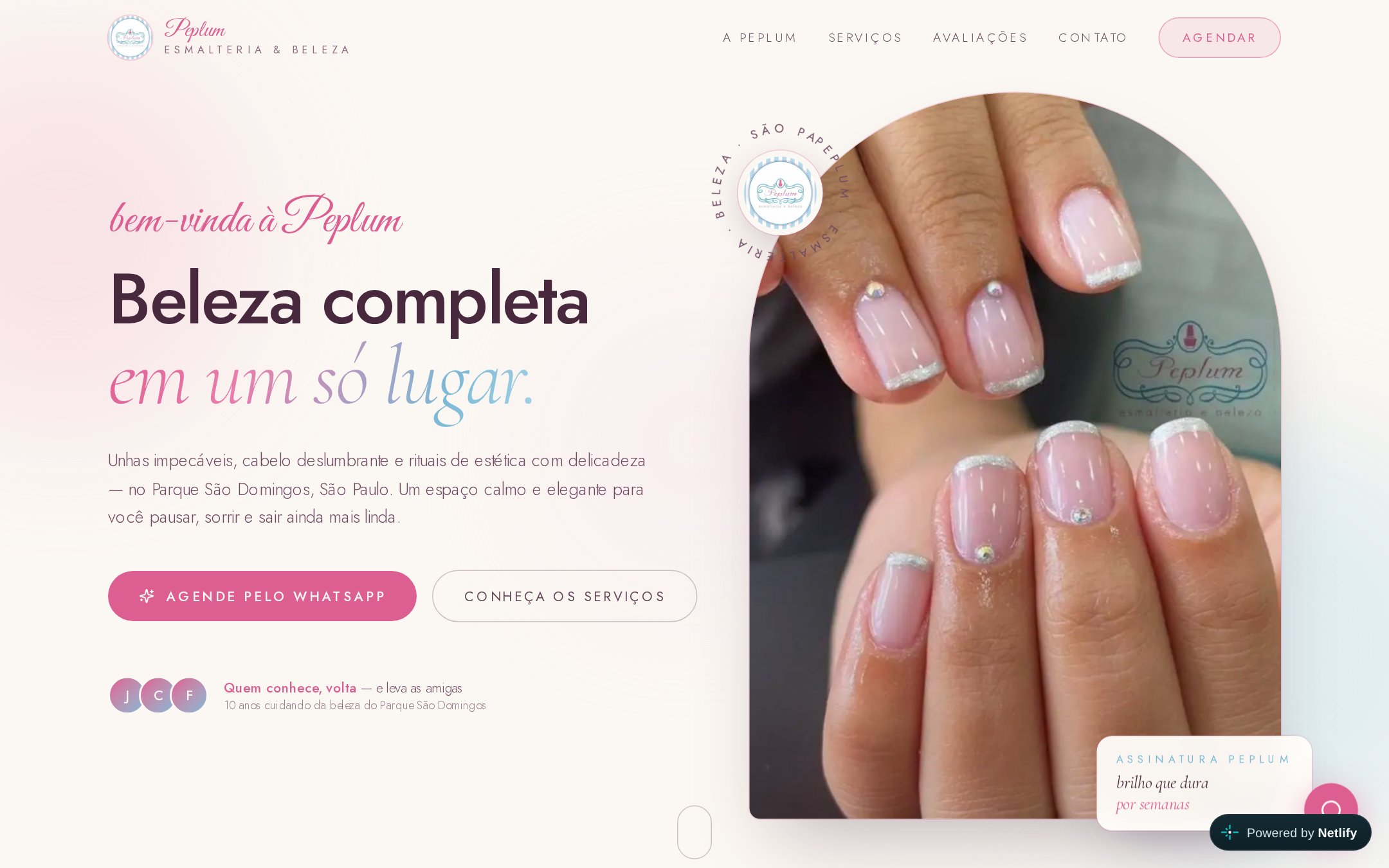 Site da Esmalteria Peplum, projeto criado pela TAUFF